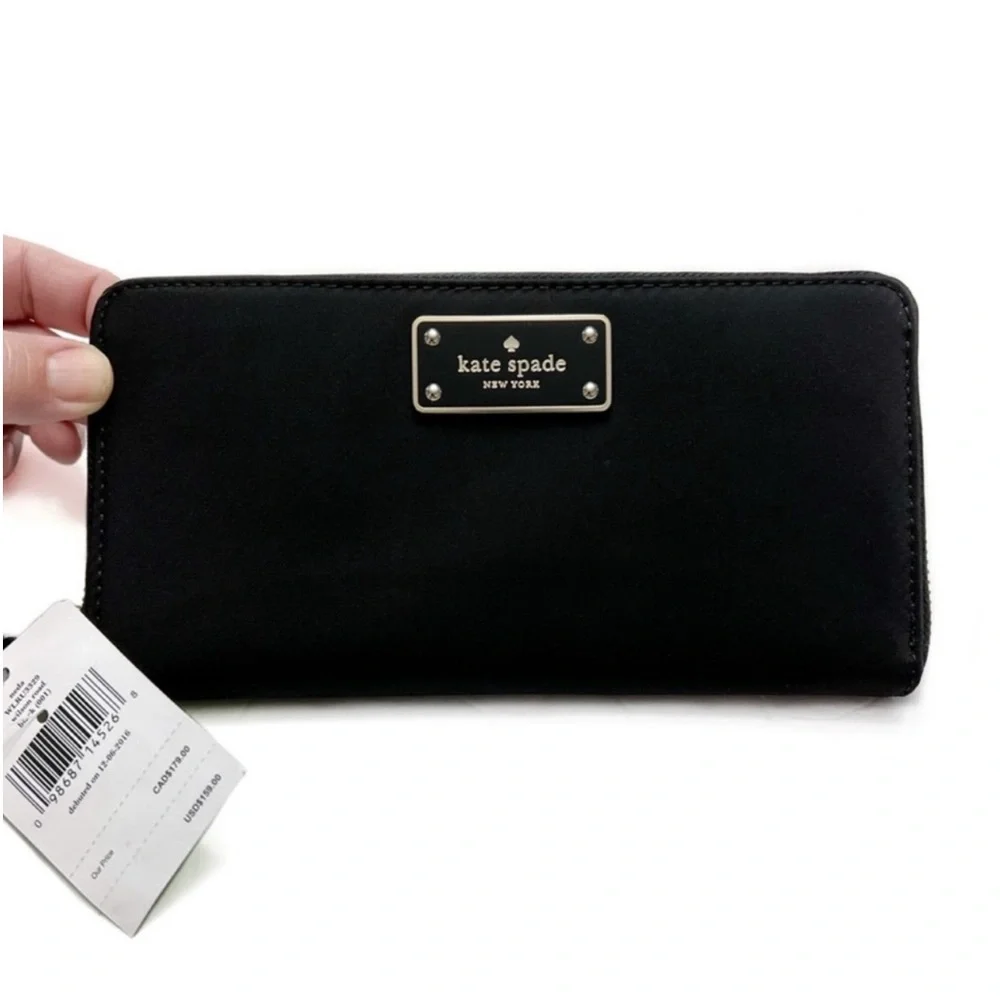 Kate Spade New York Wilson Road Neda Zip Around Wallet Black Nylon Exterior